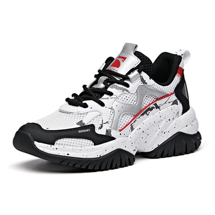 New Anta Cushioned Anti Slip And Wear Resistant Lightweight Low Top Chunky Sneakers Women's Black White Red 922027033-4