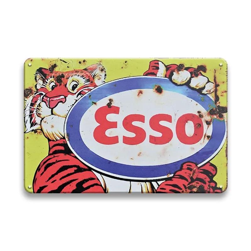 Vintage Decor Shabby Chic Metal Tin Signs Gulf Esso Agip Man Cave Wall Decoraion Motor Oil Garage Wall Stickers Gas Decor Pla