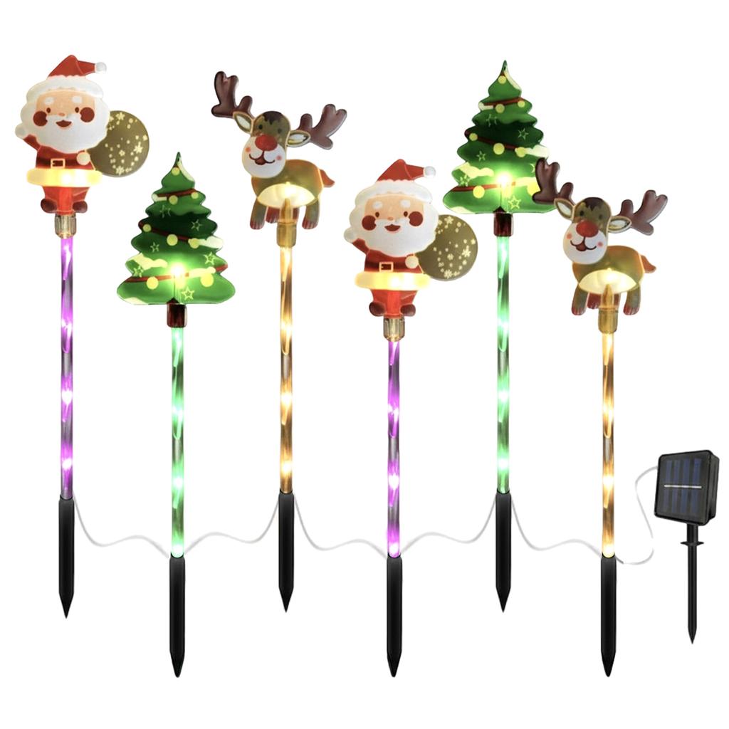 6-Pack Christmas Pathway Lights Solar Christmas Garden Stake Lights Outdoor Yard Lights for Xmas Decorations Outdoor Yard Patio