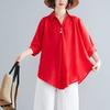 Women's Polo Collar Half Sleeve Loose Fit Blouse Casual Color Block Summer Top