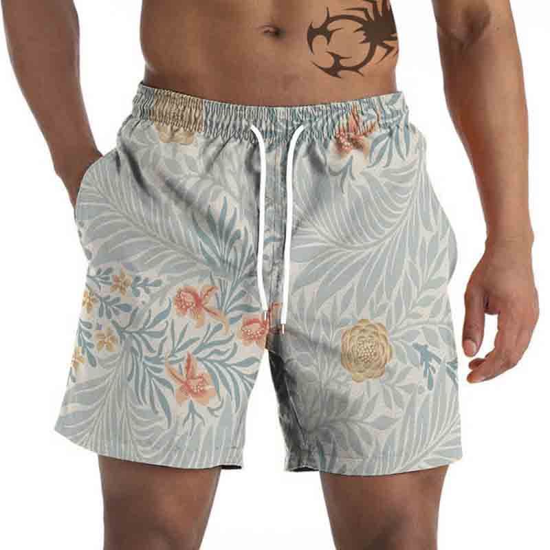 Men's Summer Casual Beach Shorts Palm Tree Print Quick Dry Drawstring Waist