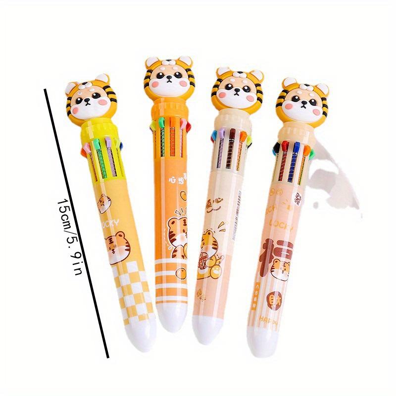 10pcs 0.5mm Cute Little Tiger Ten-color Ballpoint Pen Hand Account Marker Pen 10 Color Cartoon Head Press Ballpoint Pen Graffiti Pen