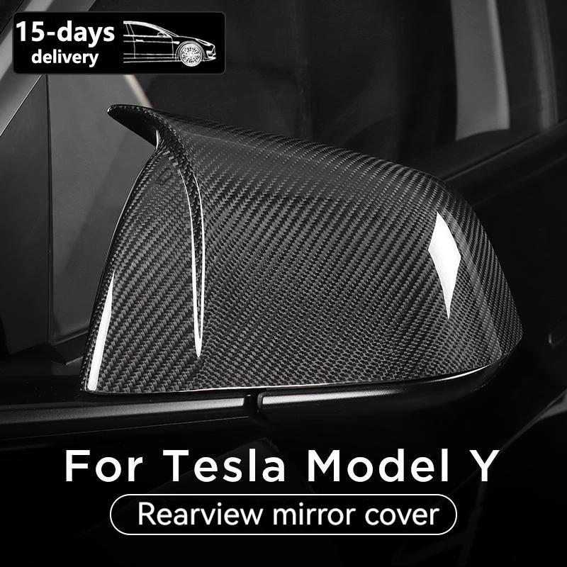 For Tesla Model Y 2019-2025 Rearview Mirror Cover ABS+Carbon Fiber Reversing Mirror Cover Car Modification Accessories