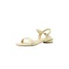 Leather Open-toed Sheepskin Sandals Women's New Simple and Versatile Flat-bottomed Fairy Style French Low-heeled One-word Button Roman Shoes