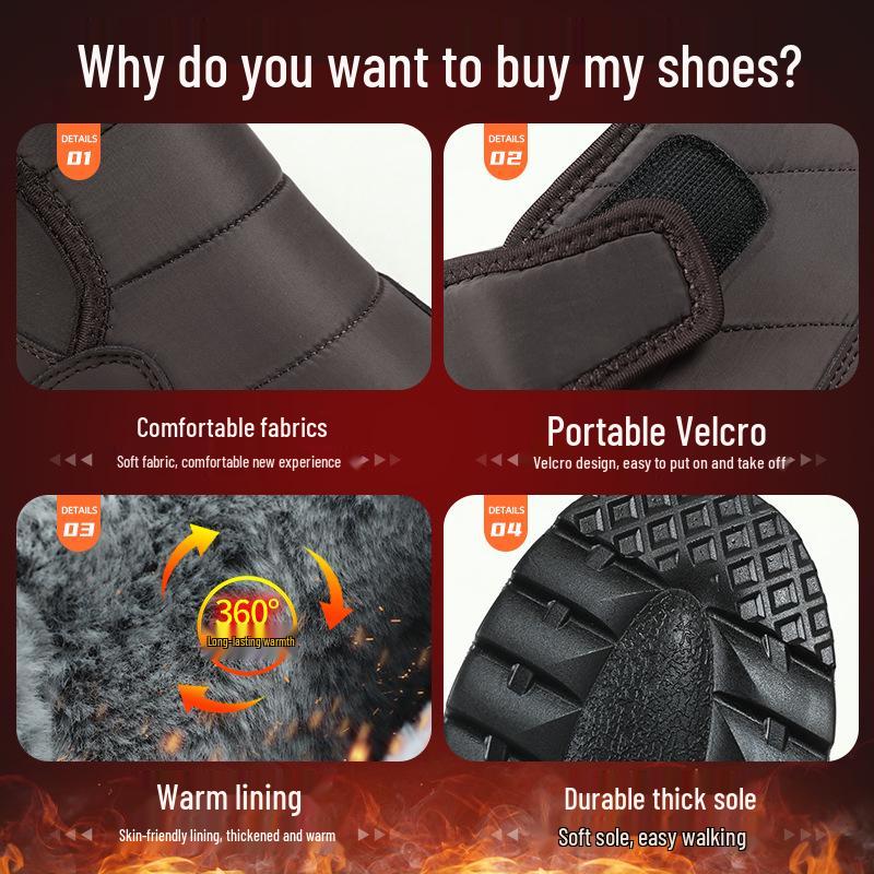 Men's Winter Fleece-Lined Cotton Boots - Plush Lining Slip-On Snow Shoes