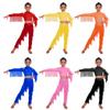 Girls Tiered Fringe Pants Set Elastic Waistband Shiny Rhinestone Crop Top Latin Outfit