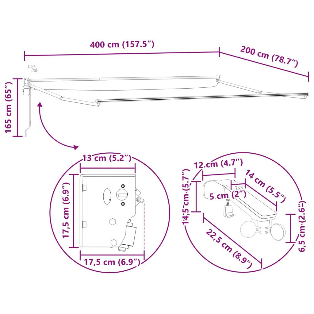 Electric Retractable Awning Anthracite 4 x 2 m