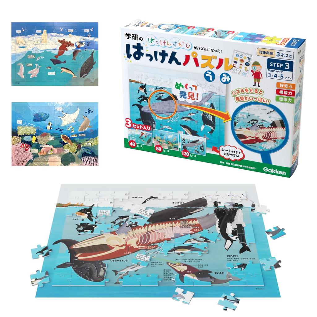 Gakken Discovery Puzzle Jigsaw Ocean 3 and Step 3 Puzzle, 3-Piece Set, (Ages Up), 83538,