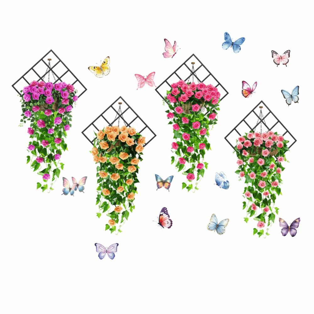 Flower & Butterfly Wall Sticker Multicolor Beautifual Decals  Background Wall
