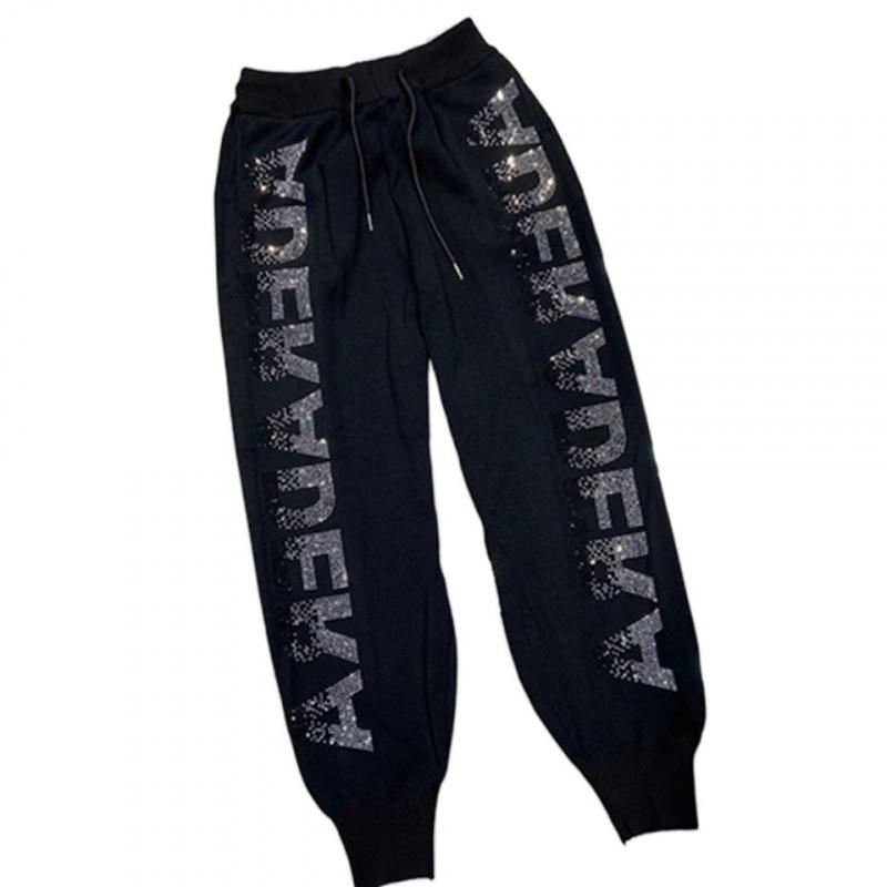 Korean Style High Waist Rhinestone Harem Sweatpants for Women