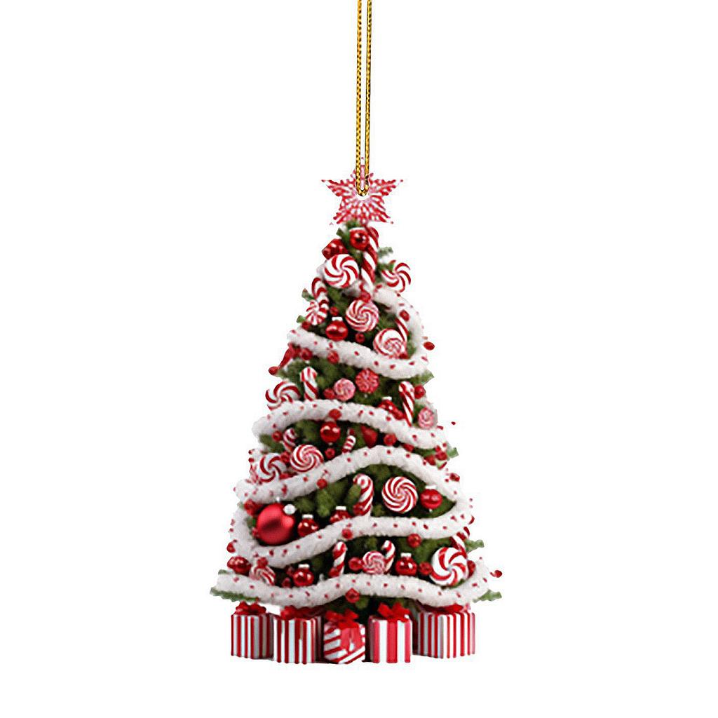 Christmas Tree Pendant 2D Acrylic Xmas Tree Pattern Hanging For Tree Branch Wreath Garland Xmas Party Decor Accessories