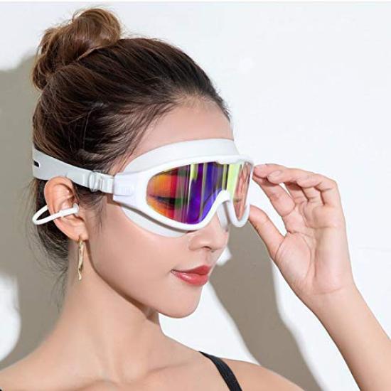 Swimming Goggles for Adults with UV Adjustable Wide Field of Large for Pool Use [ZSZY] Earplugs, Fog-Free, Protection, Fit, Clear, View,