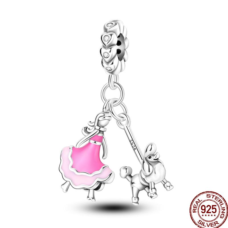 Copper Pink Puppy Flower Bird Pink Charm Beads Suitable For 3Mm Original Bracelet Diy Jewelry Gift