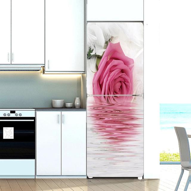 2 Films Adhésifs Décoratifs Pour Réfrigérateur - Motif Pivoine Rose Sur Vinyle, 41.5cm X 200cm - Déco Cuisine Amovible