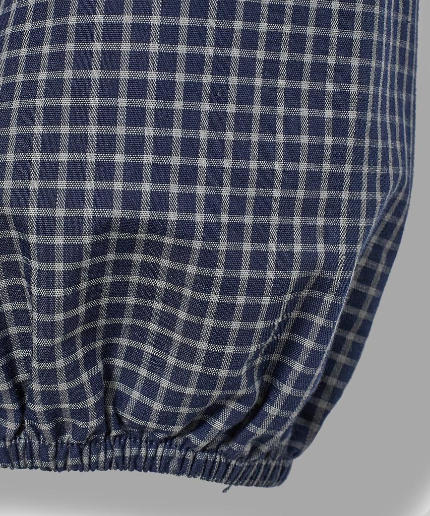 Yujen Soft Tie Button Blouse_Check Navy