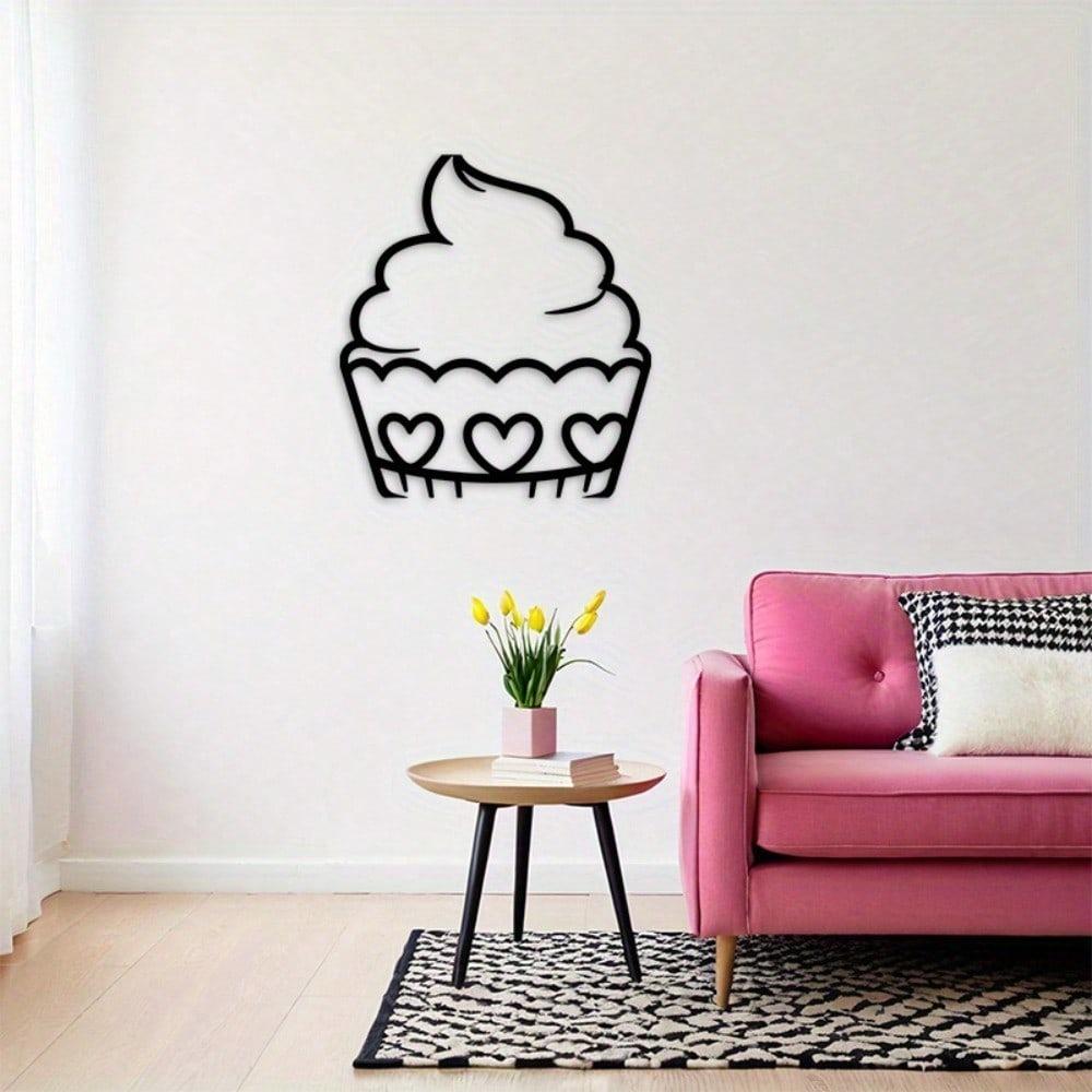 Cupcake Cuore Decorazione Murale in Metallo Ferro Nero Decorazione Panetteria Segno Murale Cucina