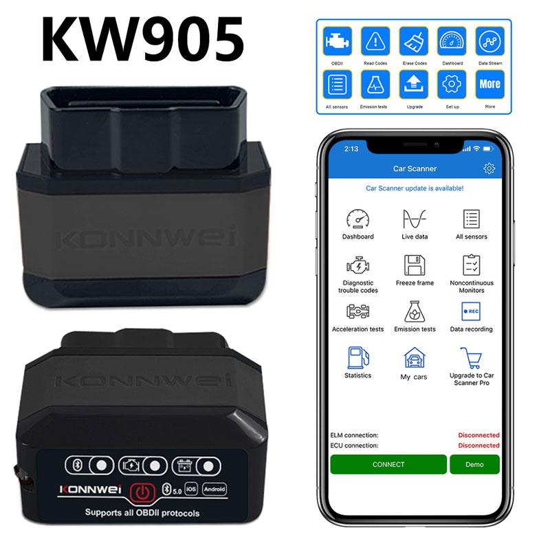 KONNWEI KW905 OBD2 ELM327 V1.5 Bluetooth 5.0 Scanners For Android/IOS ELM 327 OBD 2 Car Diagnostic Toosl Code Readers