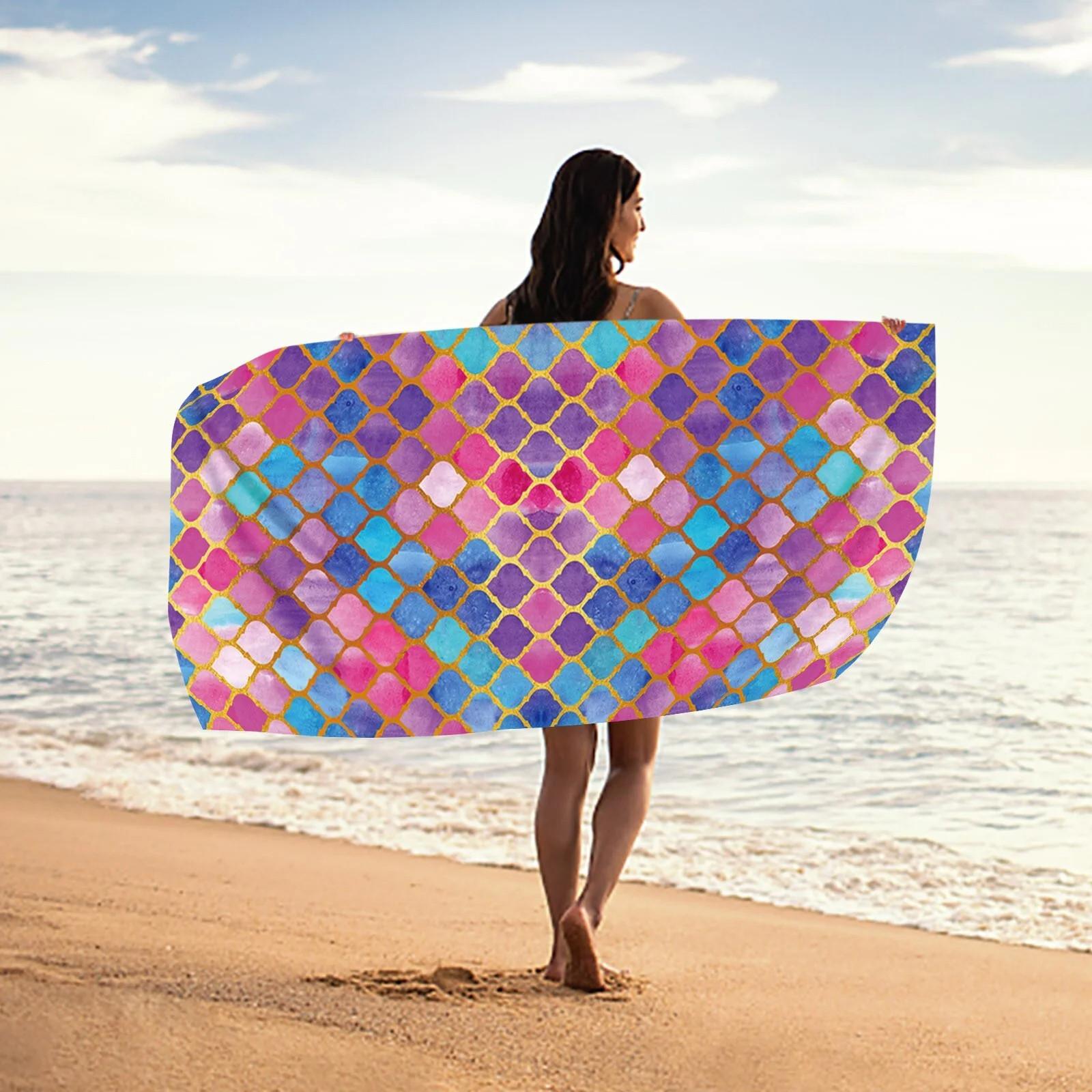 

Пляжное полотенце, большое полотенце для бассейна, впитывающее, быстросохнущее полотенце для женщин, мужчин, детей, для путешествий, плавания горячий розовый