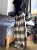 Autumn 2024 American Plaid Wool Wide-Leg Pants - Casual Loose Straight-Leg Style