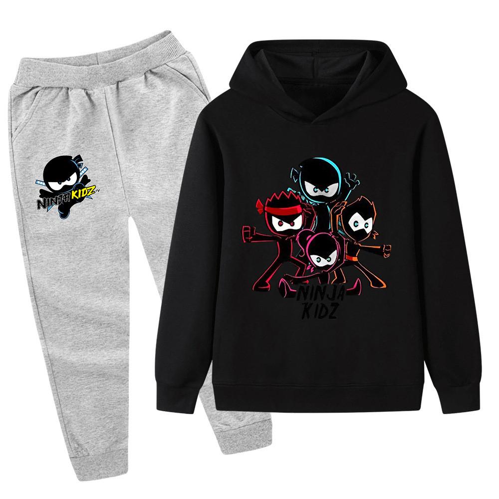 PB1172 Kids Boys Girls NINJA KIDZ Cartoon Print Long Sleeves Hoodie Trousers 2pcs/Sets