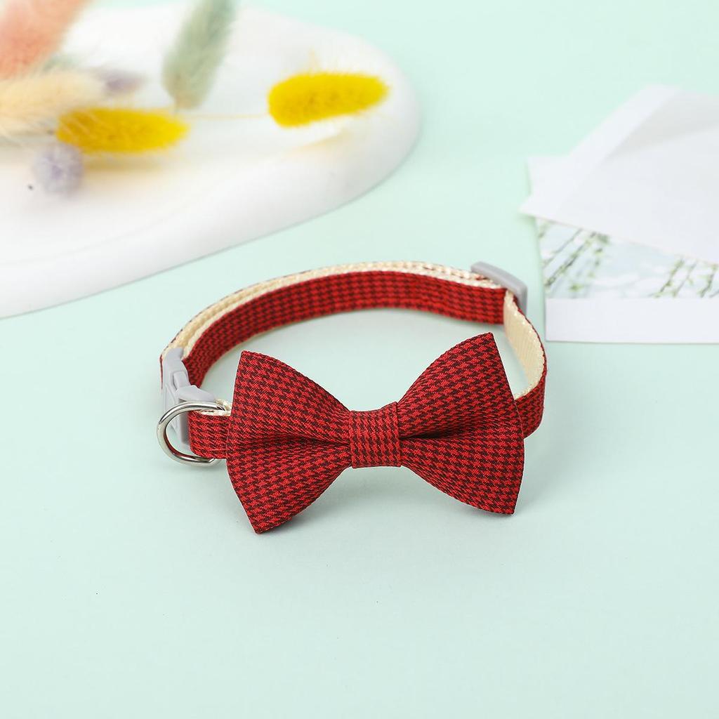 Step-In Houndstooth Bow Pet Collar with Snap Buckle - For Cats & Dogs