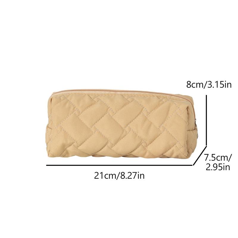 Large Capacity Pen Bag Organizer Simple Solid Color Quilted Pencil Case Cosmetic Bag Stationery Storage Pouch School Supplies