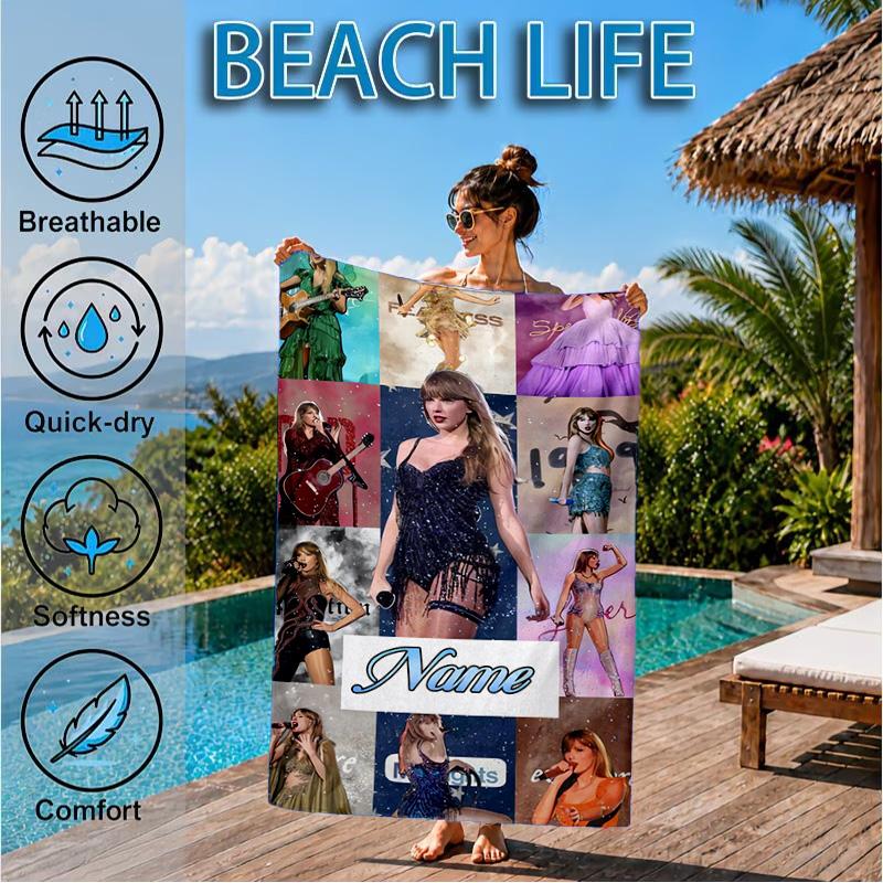 Custom Name Beach Towel Taylor Top singer Microfiber Beach Towel, Lightweight for Summer Travel, Swimming Pool Fan Birthday Gift