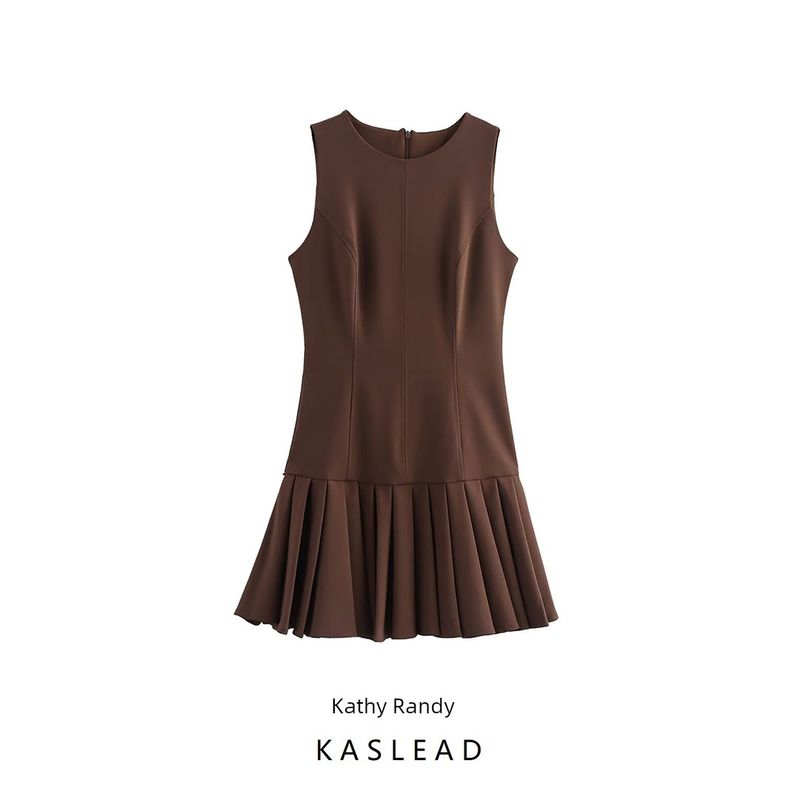 Kaslead New Arrival Women's Clothing Fashion Style Fashion Minimalist Silm Wide Pleated Mini Dress 4764266