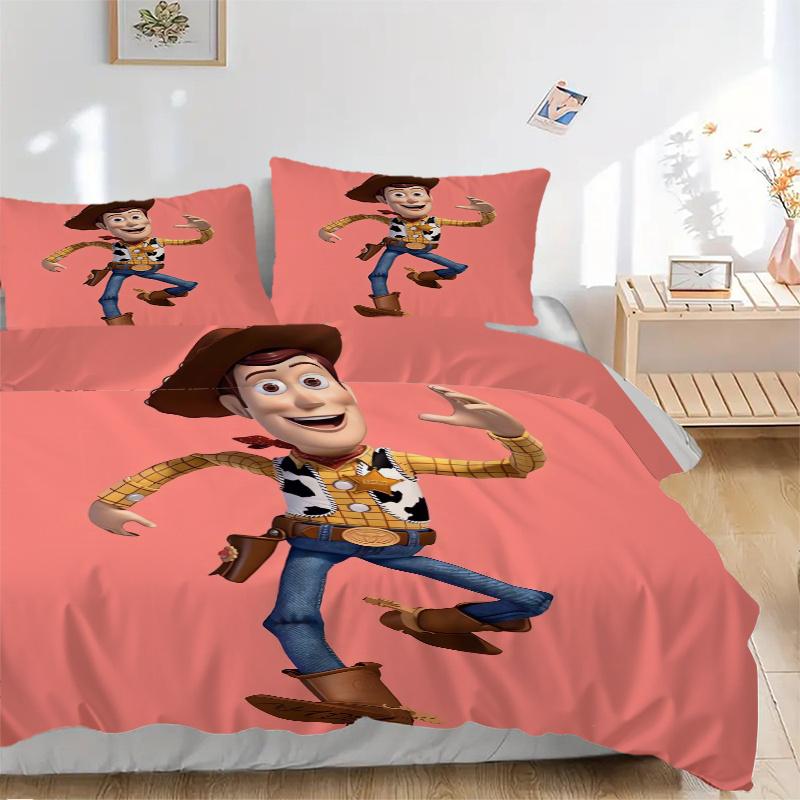3pcs Pink Woody Toy Story Printed Quilt Set Soft and Comfortable Quilt Cover for Bedroom, Guest Room Bedding Set D056