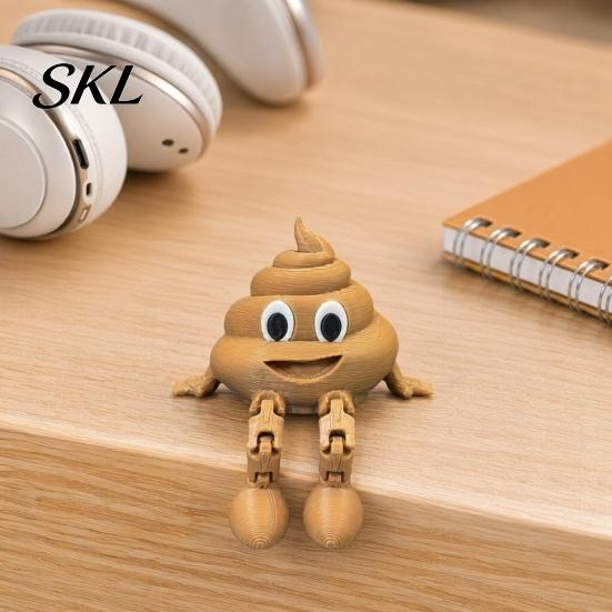 Movable Joint Poop Ornament 3D Printed Figurines with Articulated Legs, Cute Desk Shelf Sitter Figure Statues, Joints Fidgety Toy for Home Office