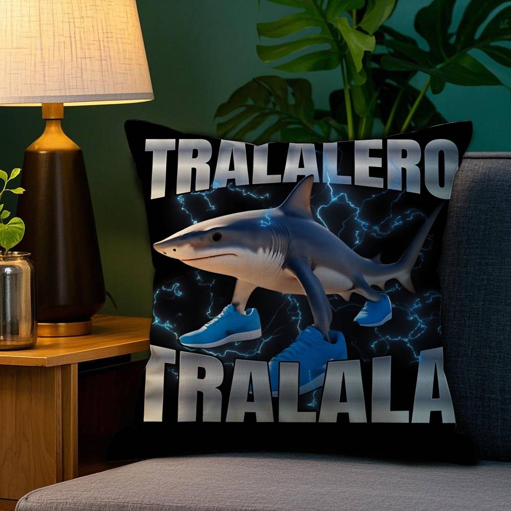 

Italian Brain Rot Meme Tralalero Tralala Pillow Case Happy Atmosphere Short Plush Doublesided Printing Home Cushion Cover 30x30cm