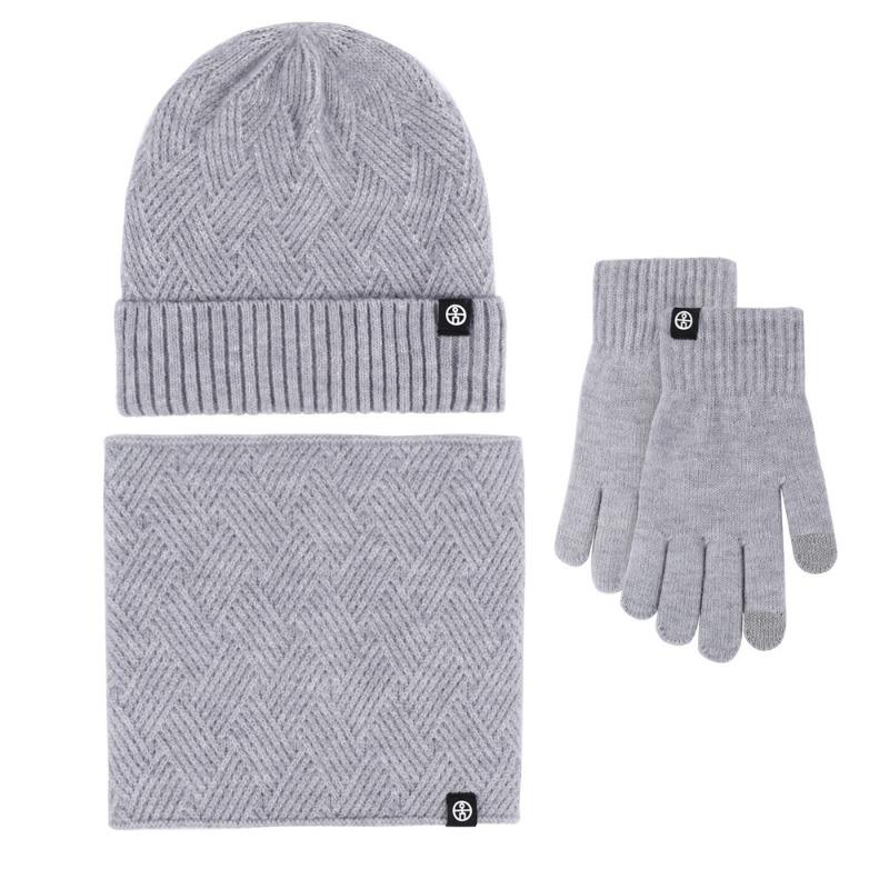 Winter scarf warm three-piece hat scarf gloves three-piece knitted velvet thickened cold-proof wool set