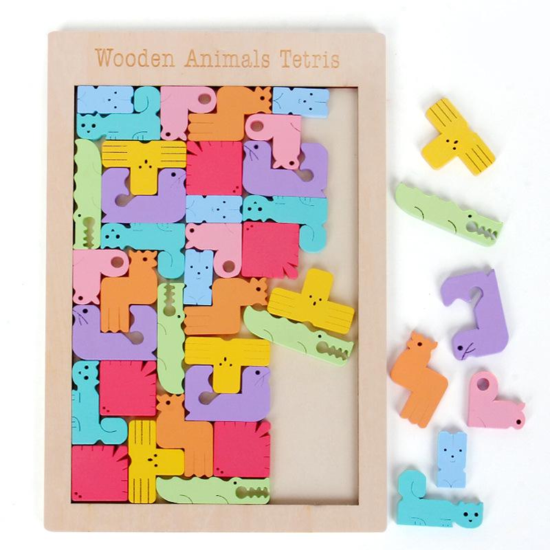 Tetris Kids 3D Animal Shape Wooden Puzzle Blocks