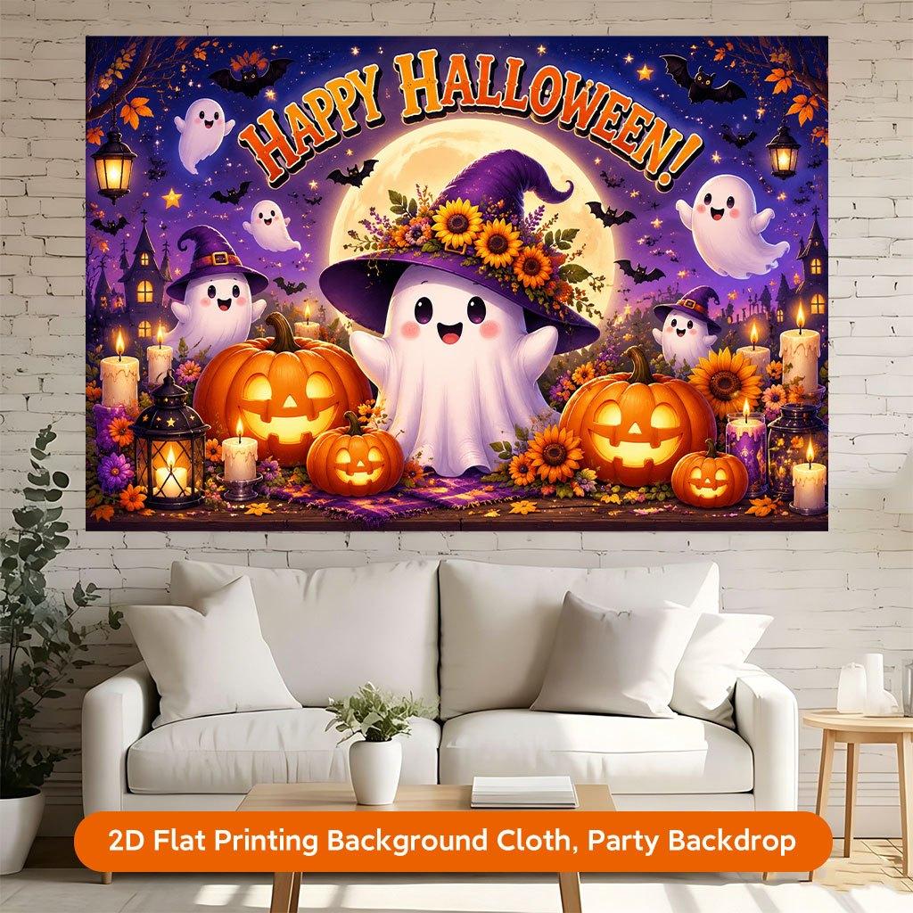 1 piece of 2D flat background fabric pumpkin ghost happy Halloween background bannerzyc