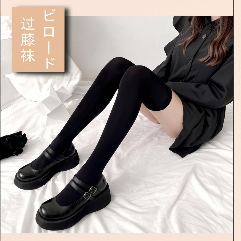 Stockings Women's Spring and Autumn Calf Socks Thin Socks Women's Half-cut Jk Medium Tube Socks White Pressure Knee Half-leg High Socks
