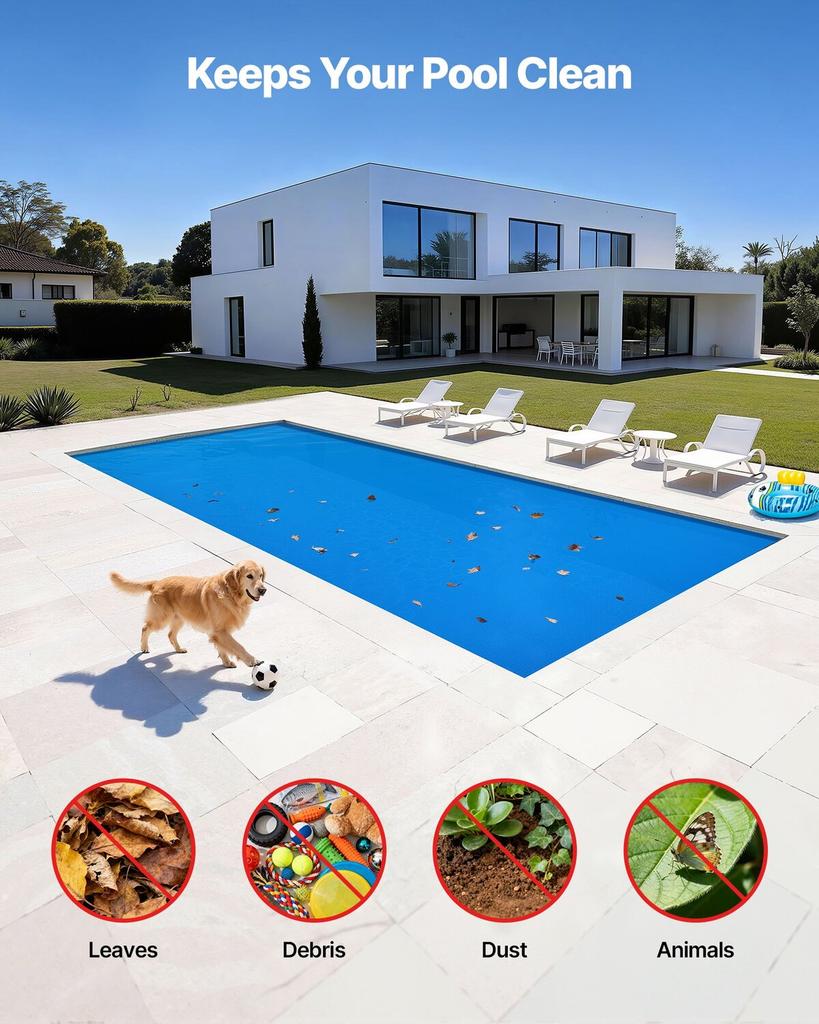 Solar Pool Cover, 10.97 x 4.88m Rectangle Pool Bubble Cover, 12 Mil Pools Solar Blanket with Bubble & PE Material, Daytime Heat Absorption, Nighttime