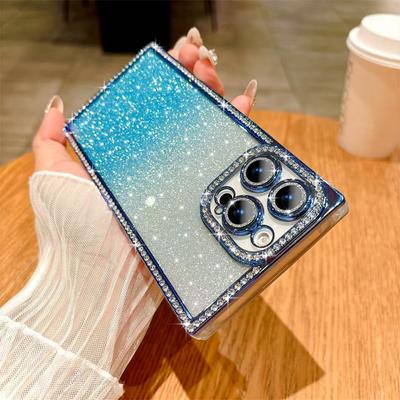 Módní Glitter Diamond Gradation Cover Case pro iPhone 16 Pro Max 15 14 Plus 13 Pro Samsung Galaxy S24 S25 Ultra Case Plating Silikonový TPU kryt