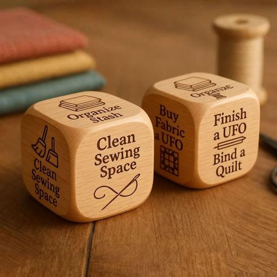 2Pcs Wooden Quilter Dice with 6 Engraved Quilting Tasks Handmade Quilting Projects Decision Dice Inspiration Tool Sewing Quilting Crafts Enthusiasts