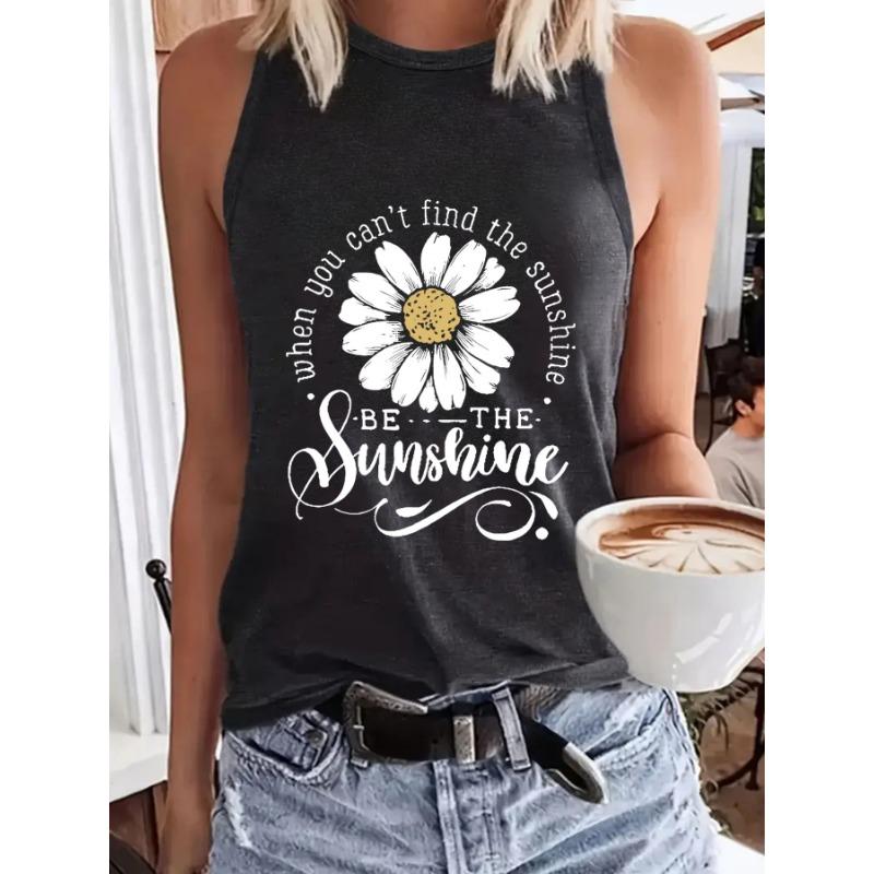 Printed Spring and Summer Sleeveless Top with A Round Neck Puller Vest