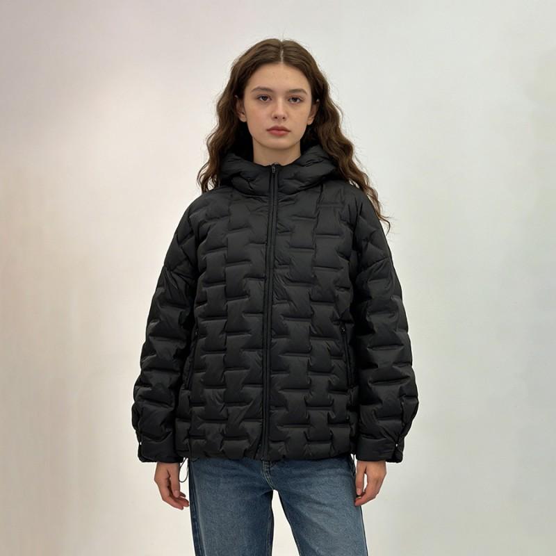 Womens Lightweight Puffer Coat With Hooded Design Quilted Square Warm Duck Down Fill Winter Daily Wear