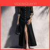Elegant Spliced Mesh Long Sleeve Dress With Slit For Daily Wear