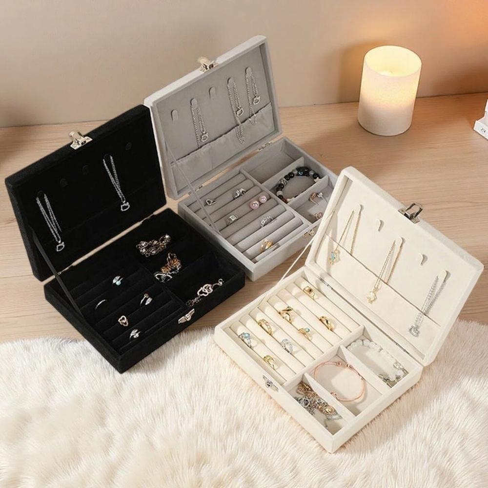 Dustproof Jewelry Display Box Tough Ring Necklace Earrings Brooch Box Flip Top Jewelry Box Compact For Bedroom Gift Jewelry
