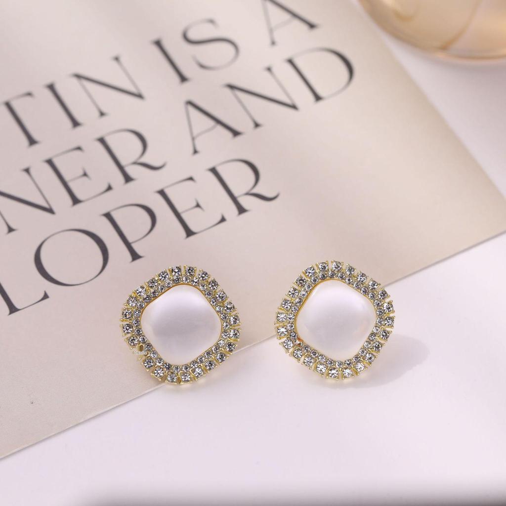 925 Korean Luxury Geometric Cat's Eye Rhinestone Stud Earrings for Women