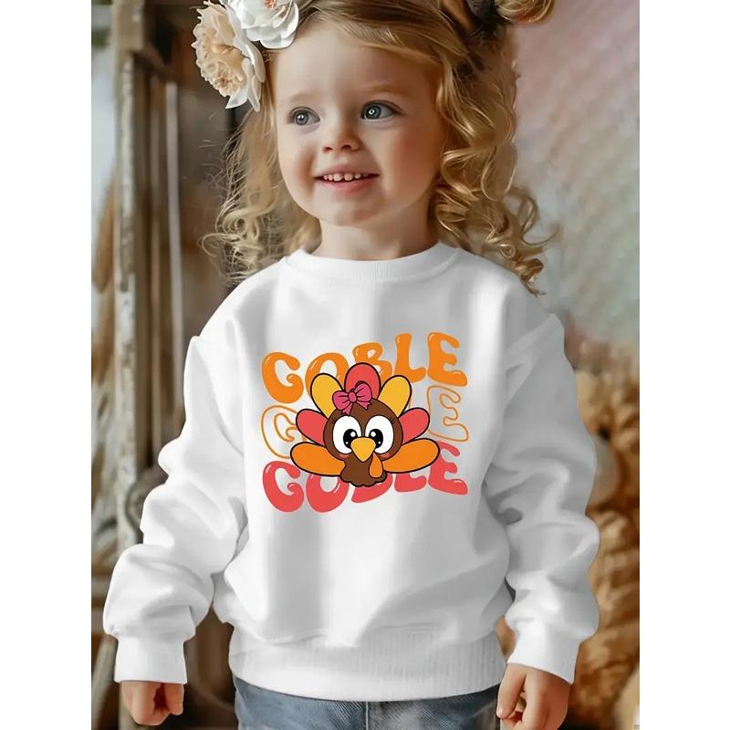 Kids Crewneck Sweatshirt, Cute Turkey Girl Graphic Print 110