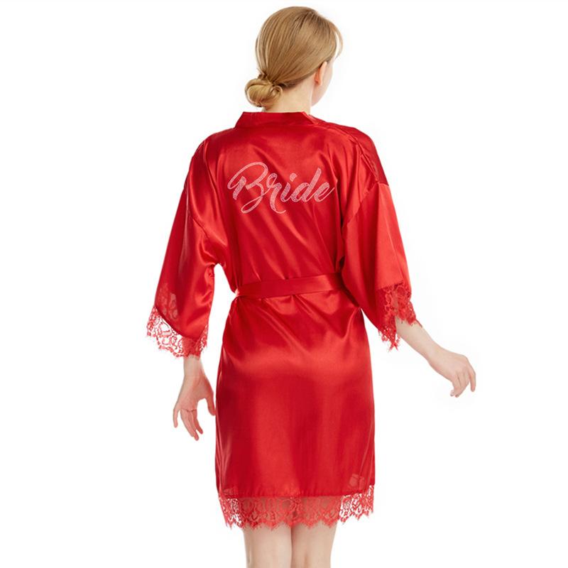Women's high-end diamond-encrusted Bride lace cardigan wedding robe, European and American style silk bridal makeup morning robe