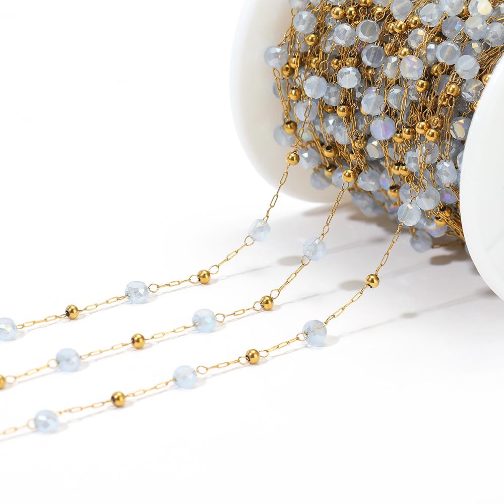 1 Meter Stainless Steel Vacuum Gold Beads Chains with 4mm Crystal Glass for DIY Necklace Findings Craft Bracelets Jewelry Making