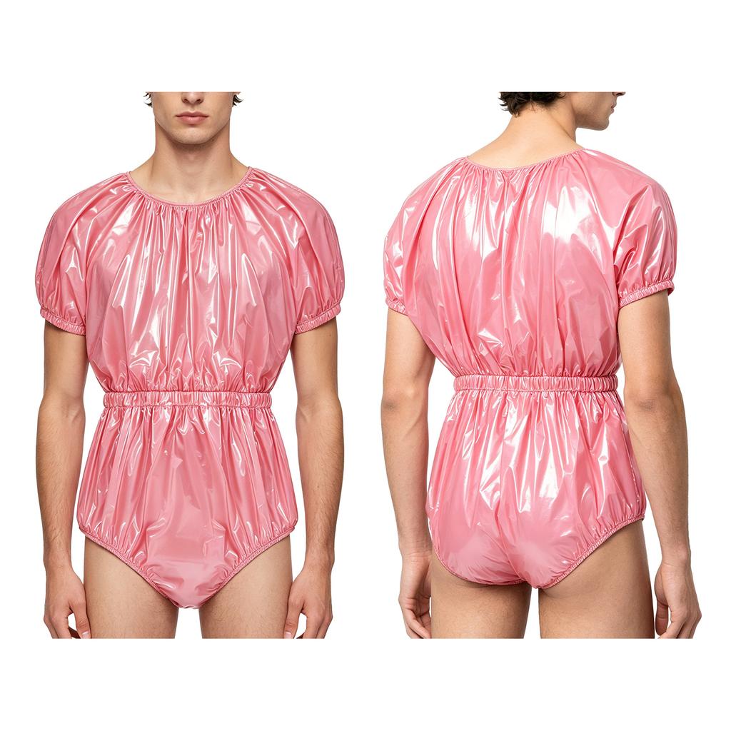 Adaptive Swimwear for Men M-3XL Waterproof Bodysuit Button Crotch Short Sleeve Elastic Waistband Leakproof Jumpsuit for Special Needs