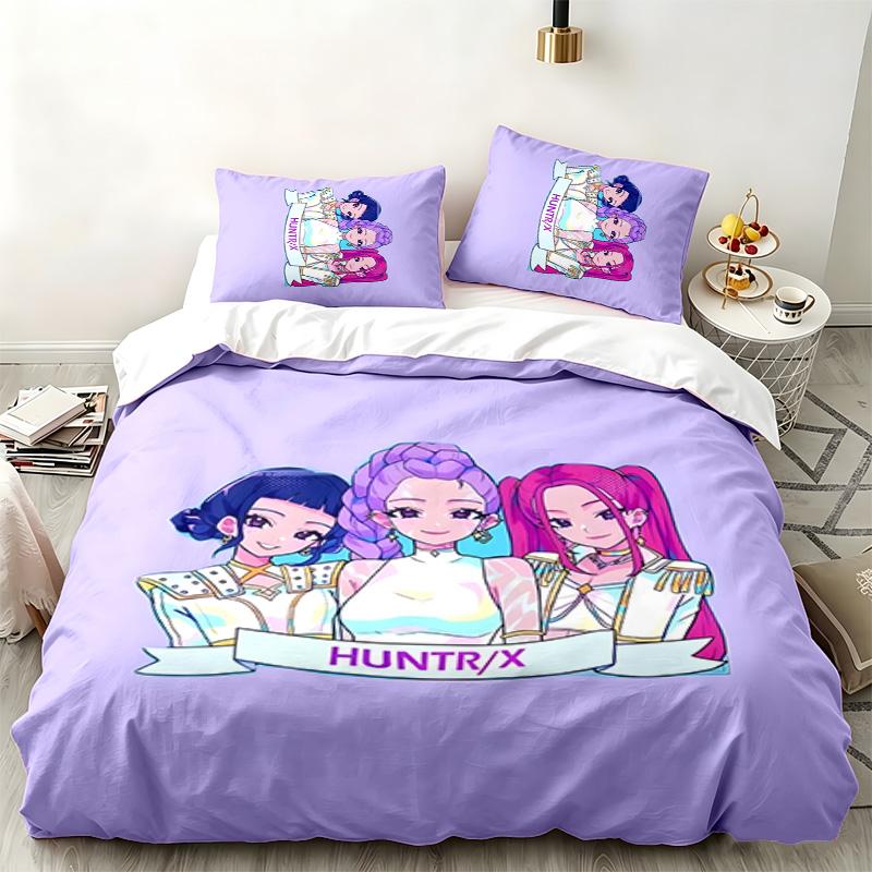 Kpop şeytan avcıları 3 parçalı set Yatak odası kullanımı için mükemmel Rahat nevresim takımı bir yorgan kılıfı ve iki yastık kılıfı içerir İdeal doğum günü veya Noel hediyesi