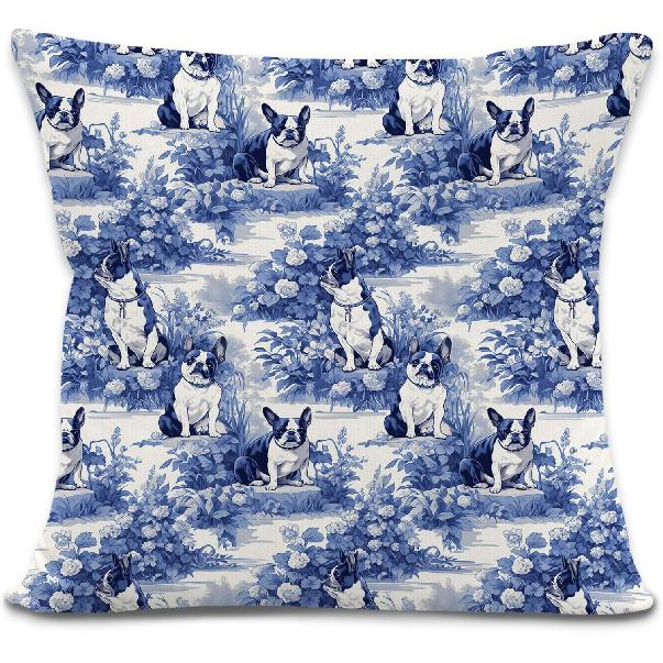Bichon Frise Pillow Covers 18x18 inches, Vintage Floral Dog Throw Pillow Covers, Gifts for Dog Lover, Farmhouse Botanical Style Decorative