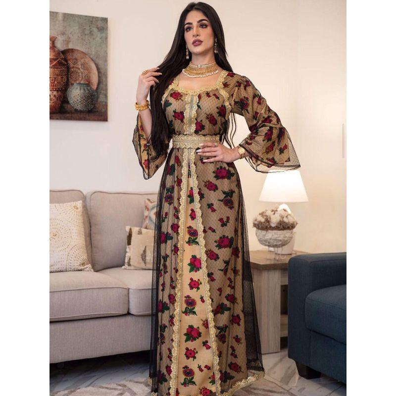 Middle East Ethnic Print Dubai Gauze Dress